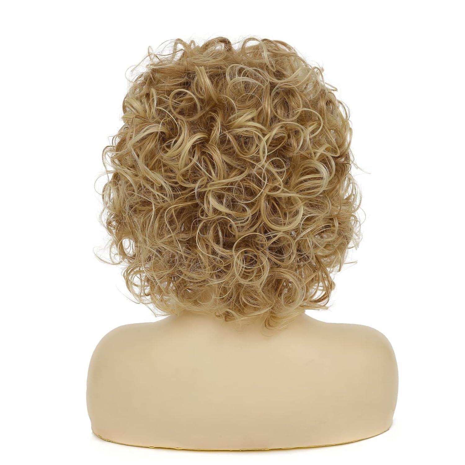 imageShort Blonde Curly Wig for White Women Natural Looking Synthetic Halloween Cosplay Costume Wig