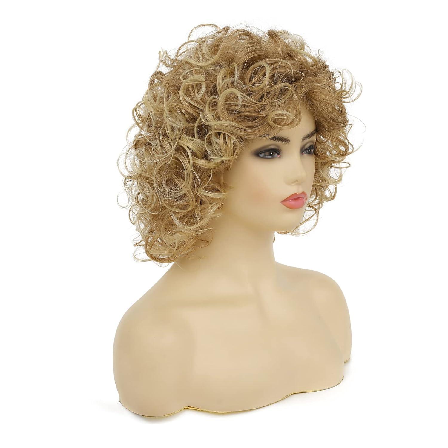 imageShort Blonde Curly Wig for White Women Natural Looking Synthetic Halloween Cosplay Costume Wig