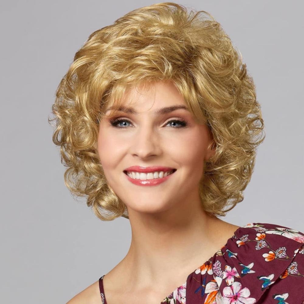 imageShort Blonde Curly Wig for White Women Natural Looking Synthetic Halloween Cosplay Costume Wig