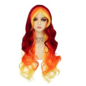Orange Yellow and Red Wigs Colorful Long Curly Wavy Women Cosplay Costume Wigs Anime Halloween Party