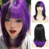 imageBlack Purple Wig for Women with Bangs Shoulder Length Natural Looking Halloween Cosplay Daily WigBlack Purple