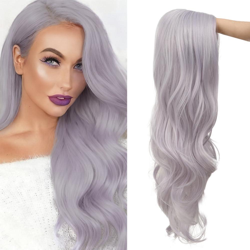 imageLong Purple Wigs for Women Side Part Wavy Curly Wigs Synthetic Heat Resistant Hair Replacement Wig for Daily Party Halloween Costume UseLight PurplePurple