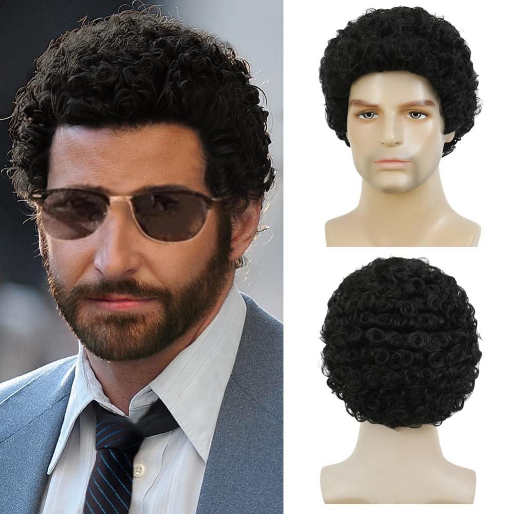 imageOrange Curly Short Afro Curly Wig for Men Guy California Mens Rocker Hair Cosplay Costume Daily Hair Synthetic Halloween Male Full WigsOrangeAfro Black