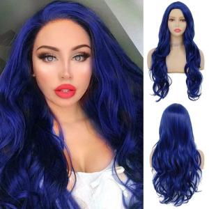 Long Purple Wigs for Women Side Part Wavy Curly Wigs Synthetic Heat Resistant Hair Replacement Wig for Daily Party Halloween Costume Use(Light Purple)(Blue)