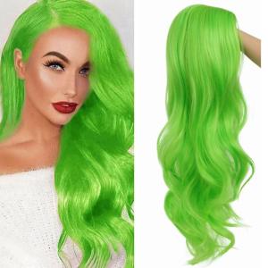 Long Purple Wigs for Women Side Part Wavy Curly Wigs Synthetic Heat Resistant Hair Replacement Wig for Daily Party Halloween Costume Use(Light Purple)(Green)