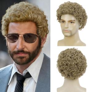 Orange Curly Short Afro Curly Wig for Men Guy California Mens Rocker Hair Cosplay Costume Daily Hair Synthetic Halloween Male Full Wigs（Orange）(Blonde Grey)