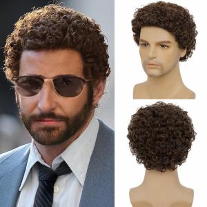 Orange Curly Short Afro Curly Wig for Men Guy California Mens Rocker Hair Cosplay Costume Daily Hair Synthetic Halloween Male Full Wigs（Orange）(Brown)