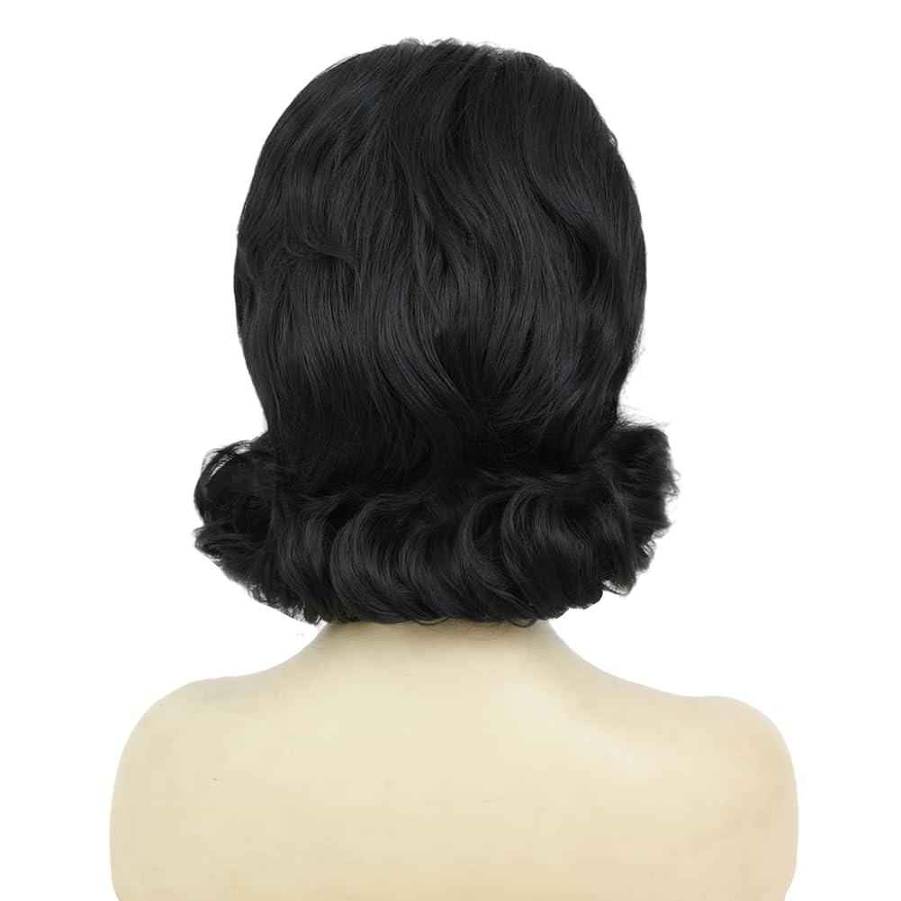 image:imageBrown Vintage Curly Wig for Women 50s 60s Beehive Retro Wig Costume Synthetic Hair Wig with Bangs for Cosplay Halloween Party UseShort Black