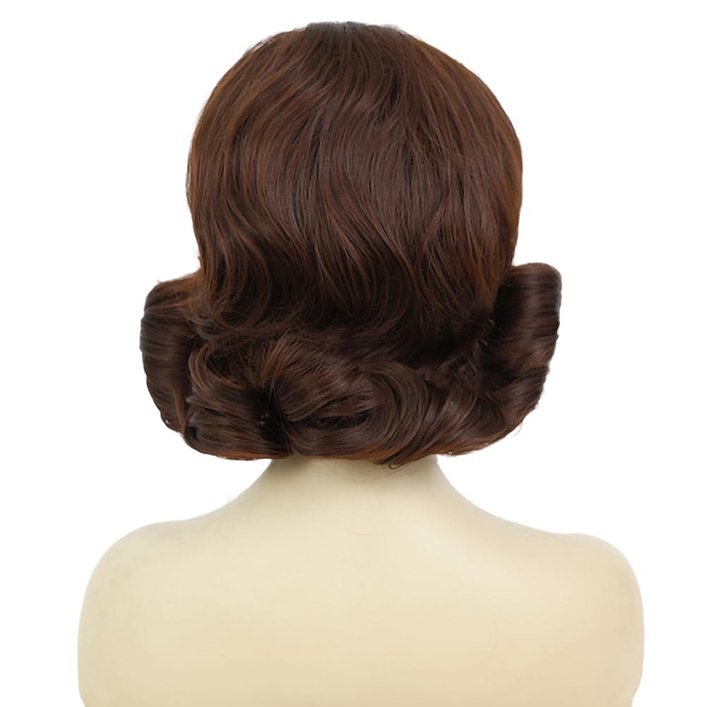 image:imageBrown Vintage Curly Wig for Women 50s 60s Beehive Retro Wig Costume Synthetic Hair Wig with Bangs for Cosplay Halloween Party UseShort Brown