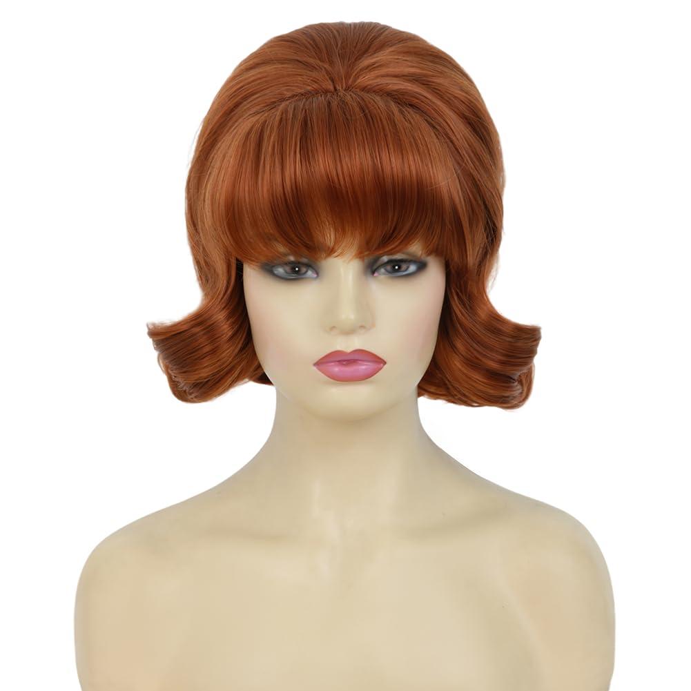 image:imageBrown Vintage Curly Wig for Women 50s 60s Beehive Retro Wig Costume Synthetic Hair Wig with Bangs for Cosplay Halloween Party UseShort Brown Red