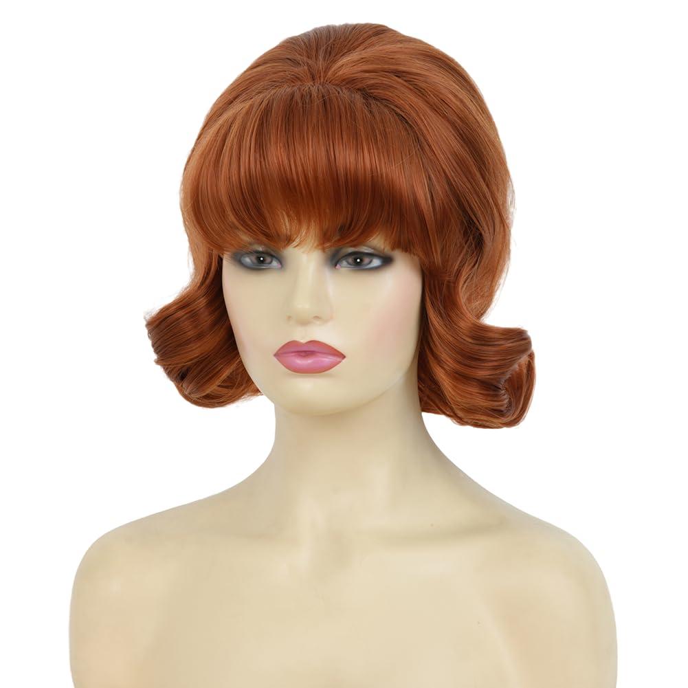 image:imageBrown Vintage Curly Wig for Women 50s 60s Beehive Retro Wig Costume Synthetic Hair Wig with Bangs for Cosplay Halloween Party UseShort Brown Red