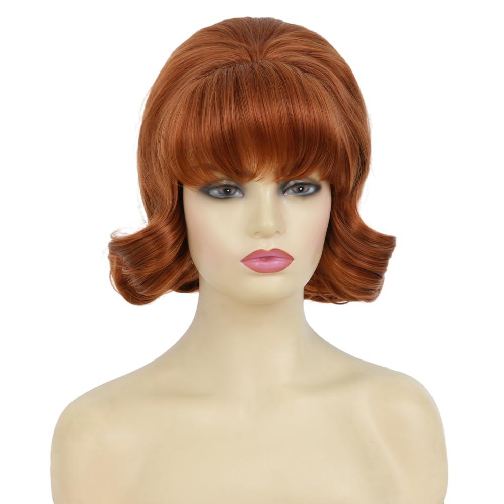 image:imageBrown Vintage Curly Wig for Women 50s 60s Beehive Retro Wig Costume Synthetic Hair Wig with Bangs for Cosplay Halloween Party UseShort Brown Red