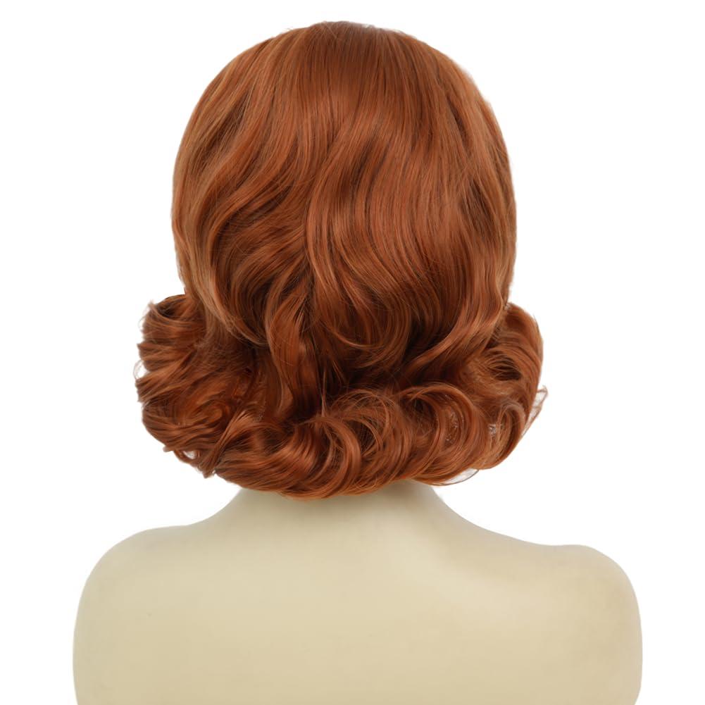 image:imageBrown Vintage Curly Wig for Women 50s 60s Beehive Retro Wig Costume Synthetic Hair Wig with Bangs for Cosplay Halloween Party UseShort Brown Red