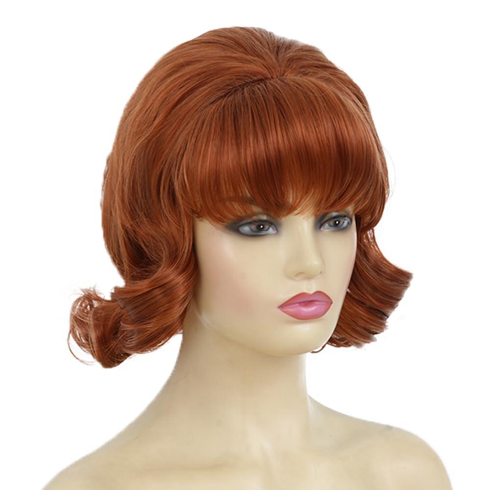 image:imageBrown Vintage Curly Wig for Women 50s 60s Beehive Retro Wig Costume Synthetic Hair Wig with Bangs for Cosplay Halloween Party UseShort Brown Red