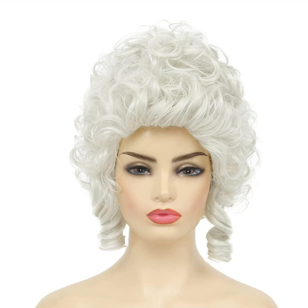 image:imageBrown Vintage Curly Wig for Women 50s 60s Beehive Retro Wig Costume Synthetic Hair Wig with Bangs for Cosplay Halloween Party UseWhite
