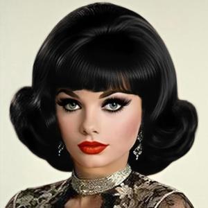 Brown Vintage Curly Wig for Women 50s 60s Beehive Retro Wig Costume Synthetic Hair Wig with Bangs for Cosplay Halloween Party Use(Short Black)