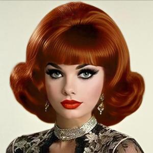 Brown Vintage Curly Wig for Women 50s 60s Beehive Retro Wig Costume Synthetic Hair Wig with Bangs for Cosplay Halloween Party Use(Short Brown Red)