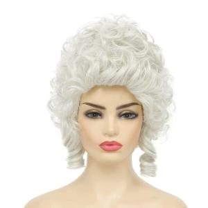 Brown Vintage Curly Wig for Women 50s 60s Beehive Retro Wig Costume Synthetic Hair Wig with Bangs for Cosplay Halloween Party Use(White)