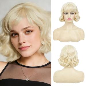 Short Blonde Wig With Bangs for Women Light Blonde Bob Wig Synthetic Nature Wigs for Costume Halloween Cosplay Use