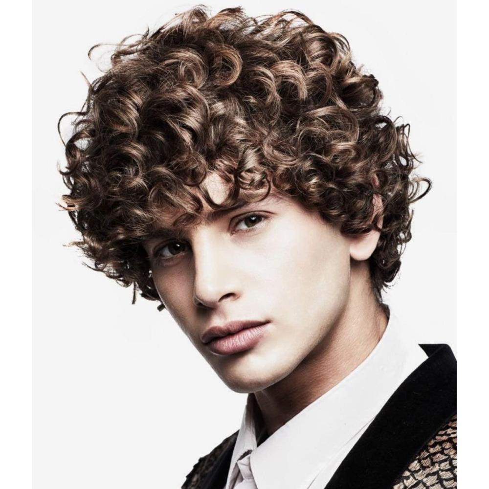 image:imageMen Curly Brown Short Wig California Halloween Cosplay Synthetic Wigs for Men Costume Party Heat Resistant Afro Full Wig