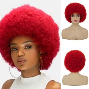 Red Afro Wig for Black Women 70s Costume Wig Puff Short Curly Fluffy Soft Wigs Party Halloween and Daily Hair wig