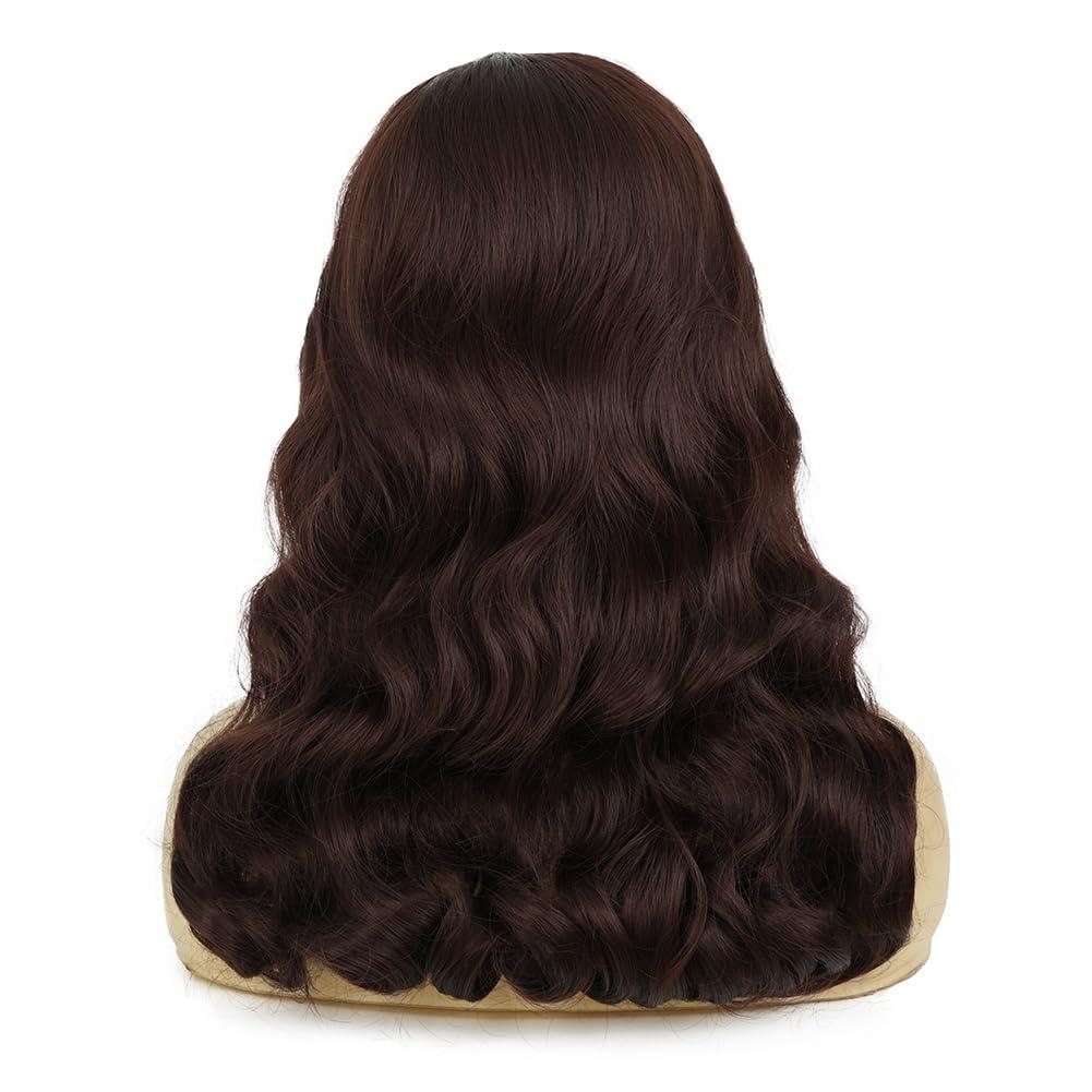 image:imageLong Black Finger Wave Wigs for Women Black Curly Wavy Wig Heat Resistant Fiber Synthetic Hair Wigs for Halloween Cosplay Daily UseBrown