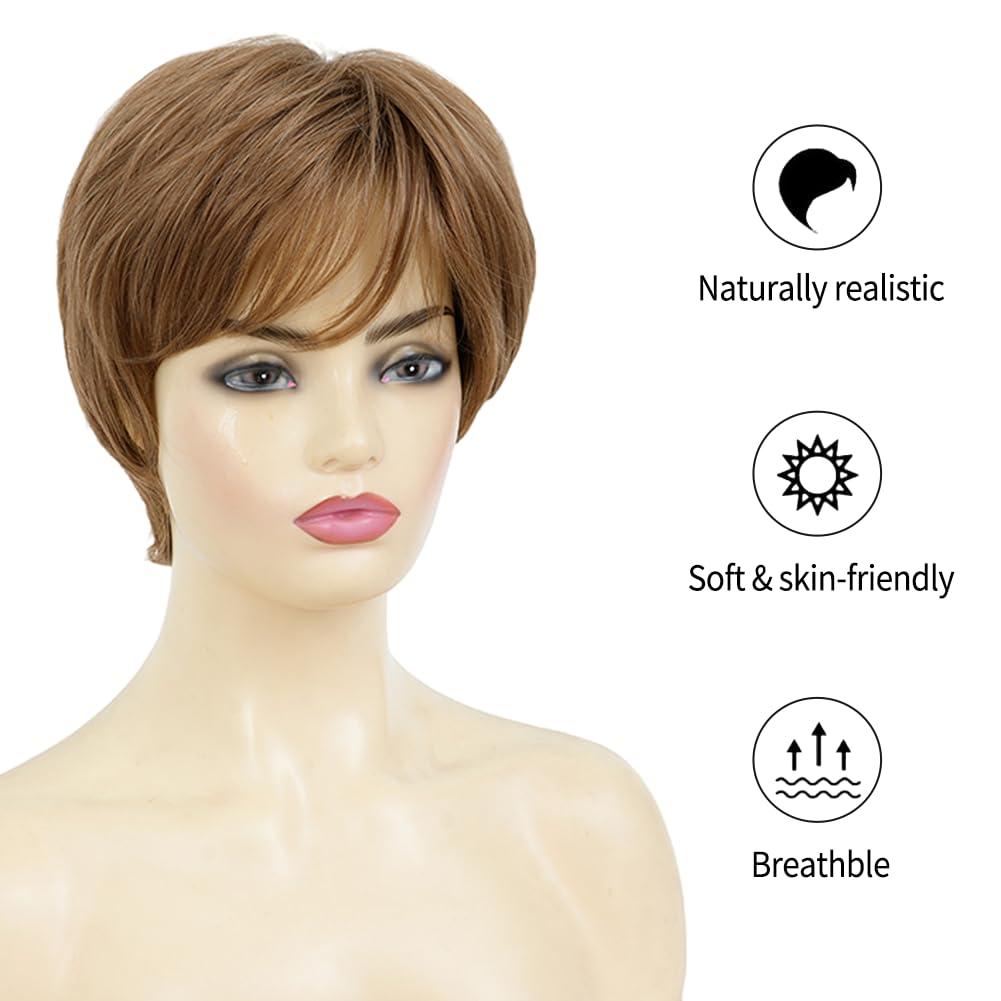 image:imageShort Brown Pixie Cut Wigs for Women with Bangs Synthetic Wigs Layered Fluffy Halloween Party Cosplay Hair Wig