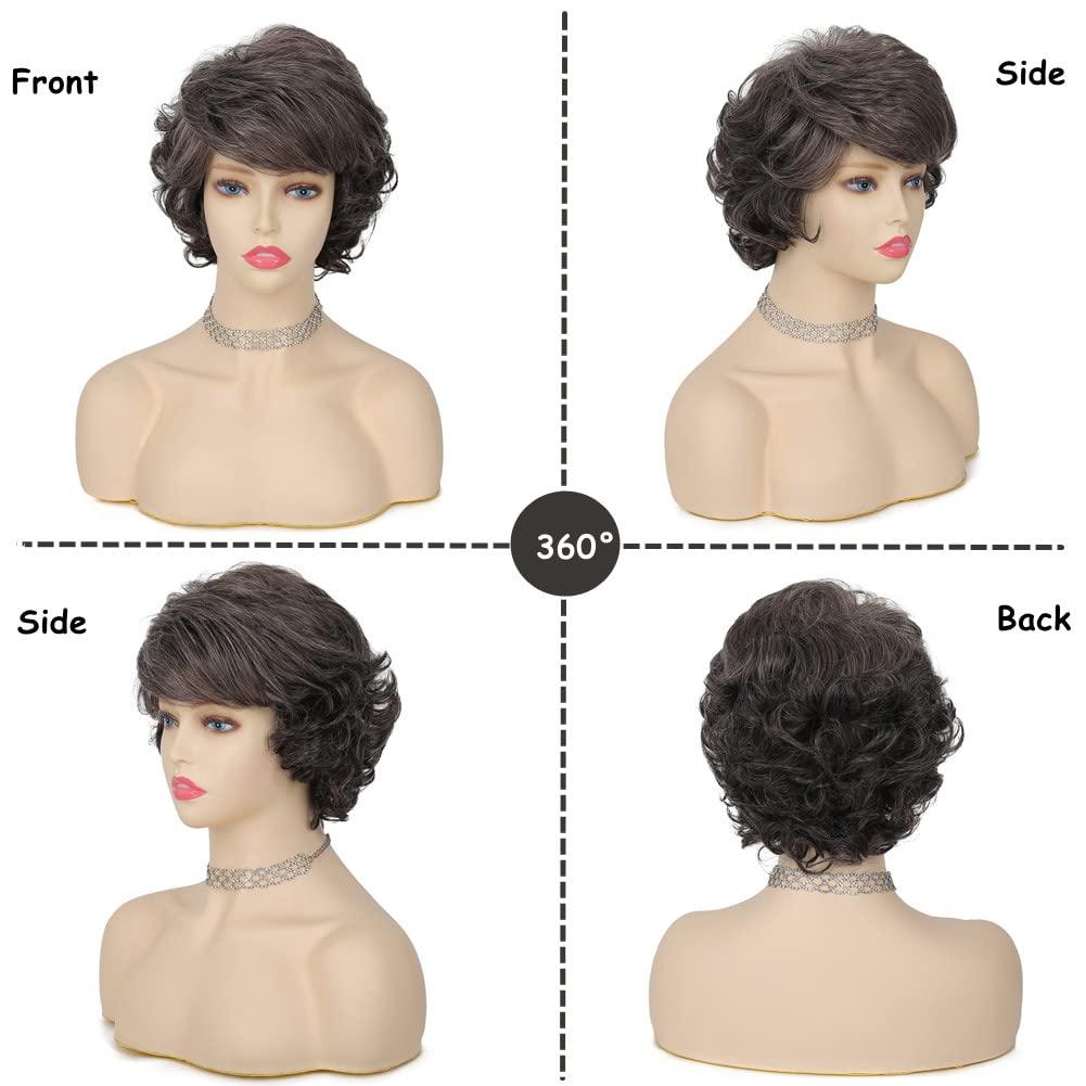image:imageWomen Short Blonde Curly Wig Bob Wig with Bangs Shoulder Length Naturel Hair Wigs Cosplay Daily Party UseBlondeGrey