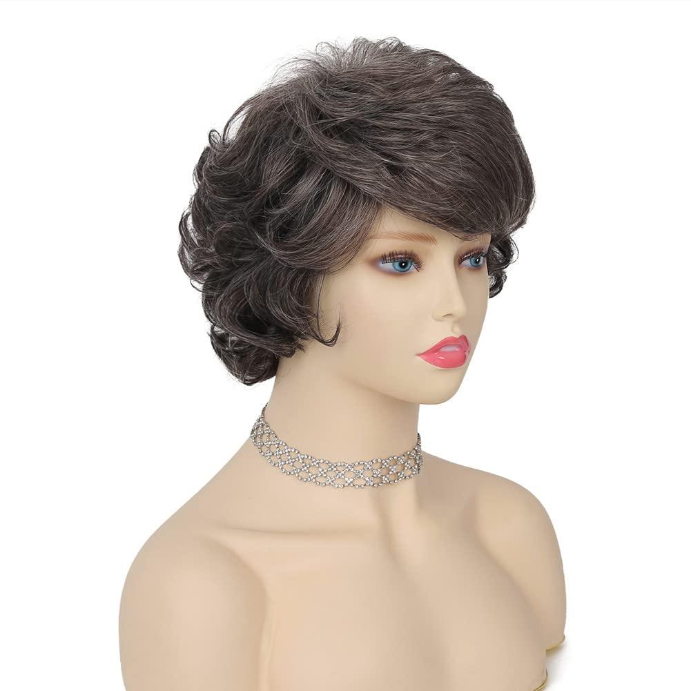 image:imageWomen Short Blonde Curly Wig Bob Wig with Bangs Shoulder Length Naturel Hair Wigs Cosplay Daily Party UseBlondeGrey