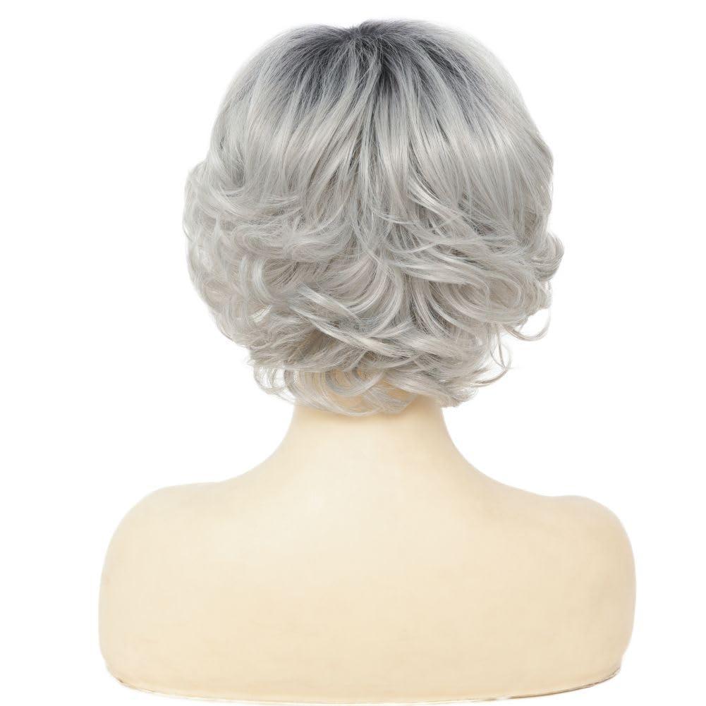 image:imageWomen Short Blonde Curly Wig Bob Wig with Bangs Shoulder Length Naturel Hair Wigs Cosplay Daily Party UseBlondeShort Gray