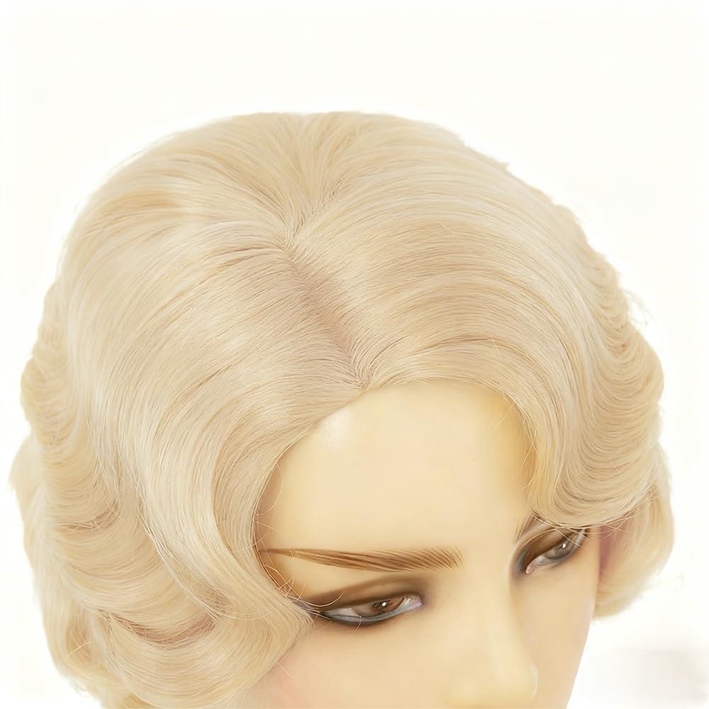 image:imageWomen Short Brown Finger Wave Wigs 1920s 30s Side Part Cosplay Wig Synthetic Heat Resistant Hair Halloween Wig for Vintage Daily Party UseBlonde
