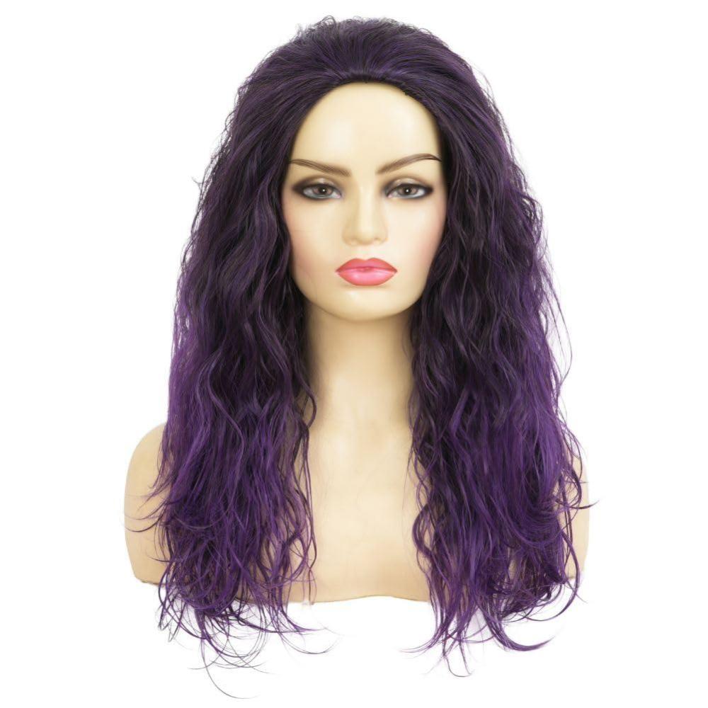 image:imageLong Black Finger Wave Wigs for Women Black Curly Wavy Wig Heat Resistant Fiber Synthetic Hair Wigs for Halloween Cosplay Daily UseBlack Purple