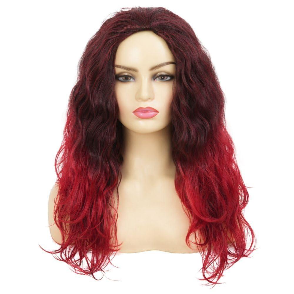 image:imageLong Black Finger Wave Wigs for Women Black Curly Wavy Wig Heat Resistant Fiber Synthetic Hair Wigs for Halloween Cosplay Daily UseBlack Red