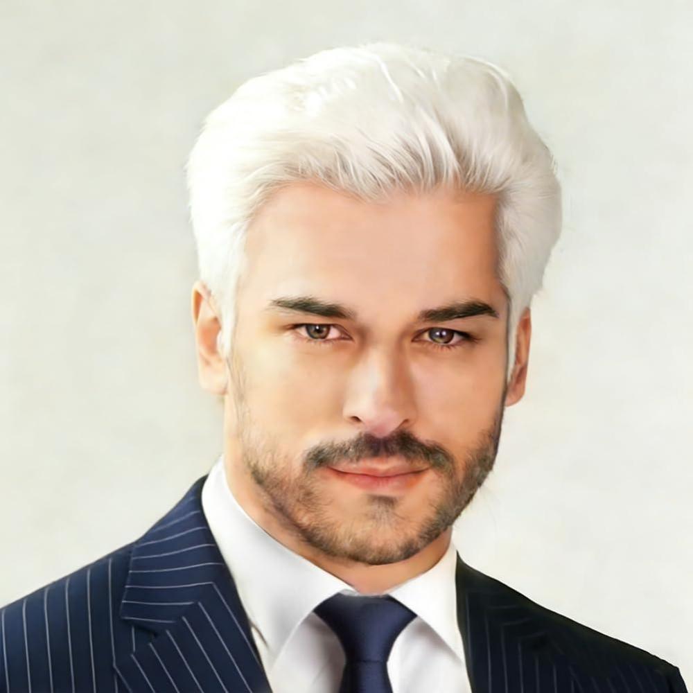 image:imageMens Short White Wig Soft Layered Natural Synthetic Replacement Costume Wig Halloween Hair Wigs