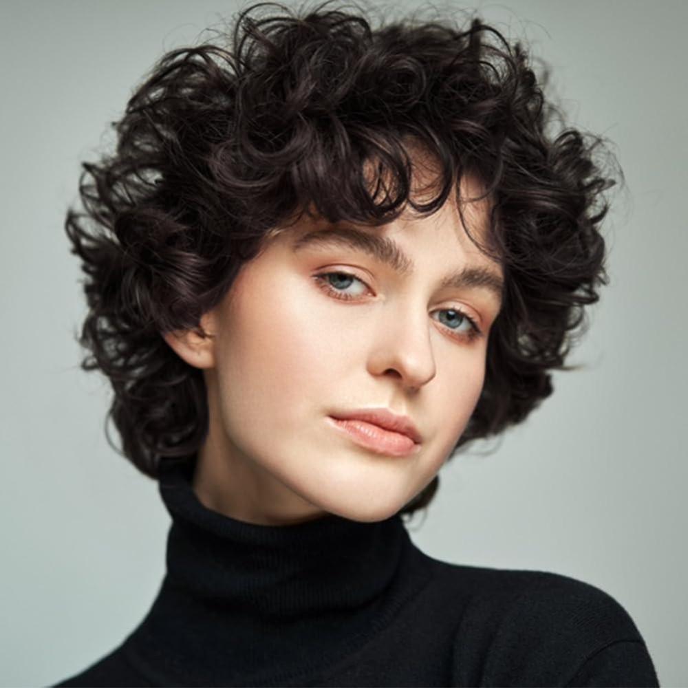 image:imageShort Brown Curly Wigs for Women Bob Wig with Bangs Shoulder Length Naturel Hair Wigs Cosplay Daily Party Use