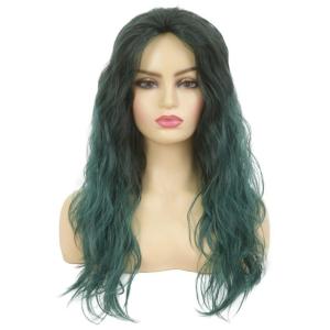 Long Black Finger Wave Wigs for Women Black Curly Wavy Wig Heat Resistant Fiber Synthetic Hair Wigs for Halloween Cosplay Daily Use(Black Green)