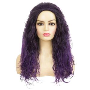 Long Black Finger Wave Wigs for Women Black Curly Wavy Wig Heat Resistant Fiber Synthetic Hair Wigs for Halloween Cosplay Daily Use(Black Purple)