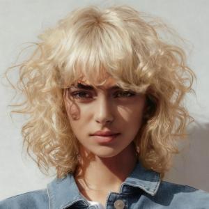 Women Short Blonde Curly Wig Bob Wig with Bangs Shoulder Length Naturel Hair Wigs Cosplay Daily Party Use(Blonde)(Bob Blonde)