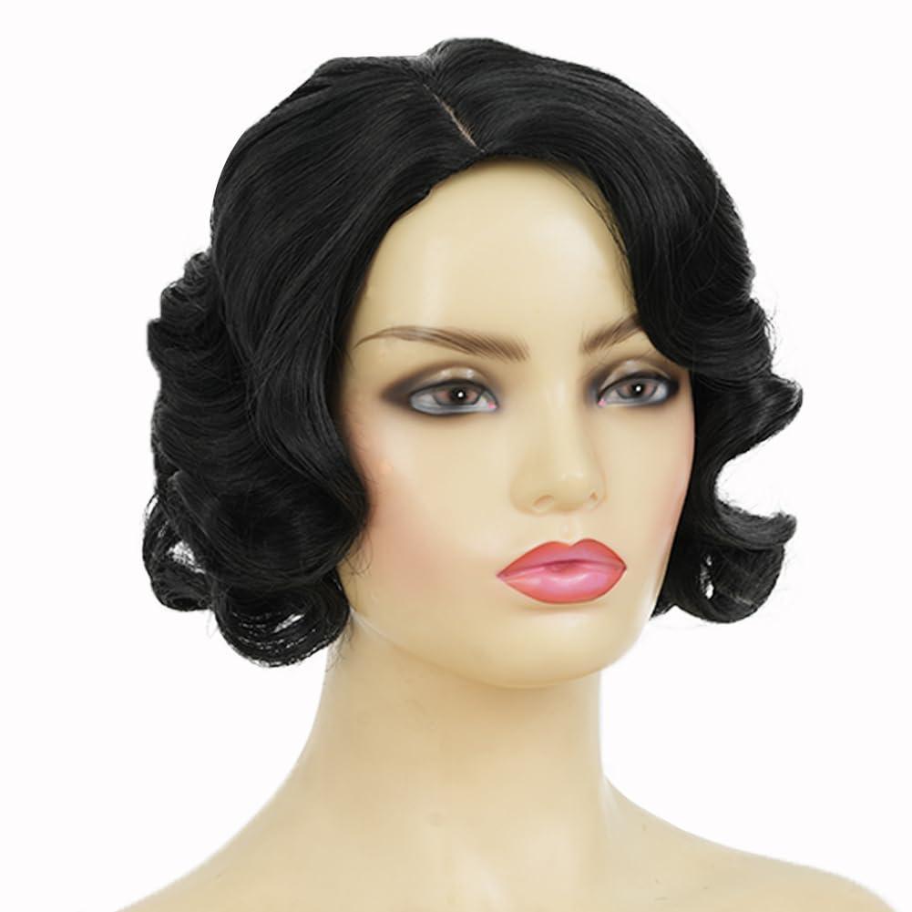 image:imageTseses Vintage Blonde Vintage Curly Wig for Women Bouffant Beehive 50s 60s Retro Wigs with Bangs Lady Cosplay Halloween Costume Hair WigBlack
