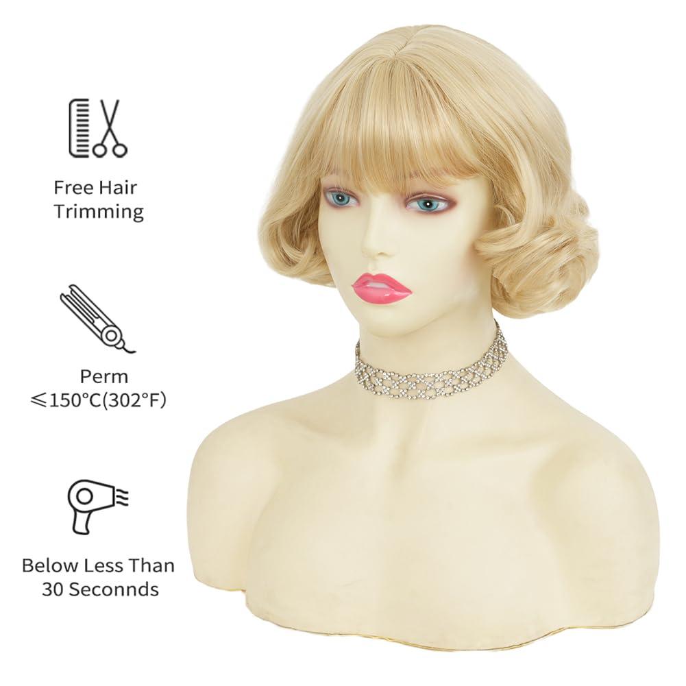 image:imageTseses Vintage Blonde Vintage Curly Wig for Women Bouffant Beehive 50s 60s Retro Wigs with Bangs Lady Cosplay Halloween Costume Hair WigBlonde Vintage