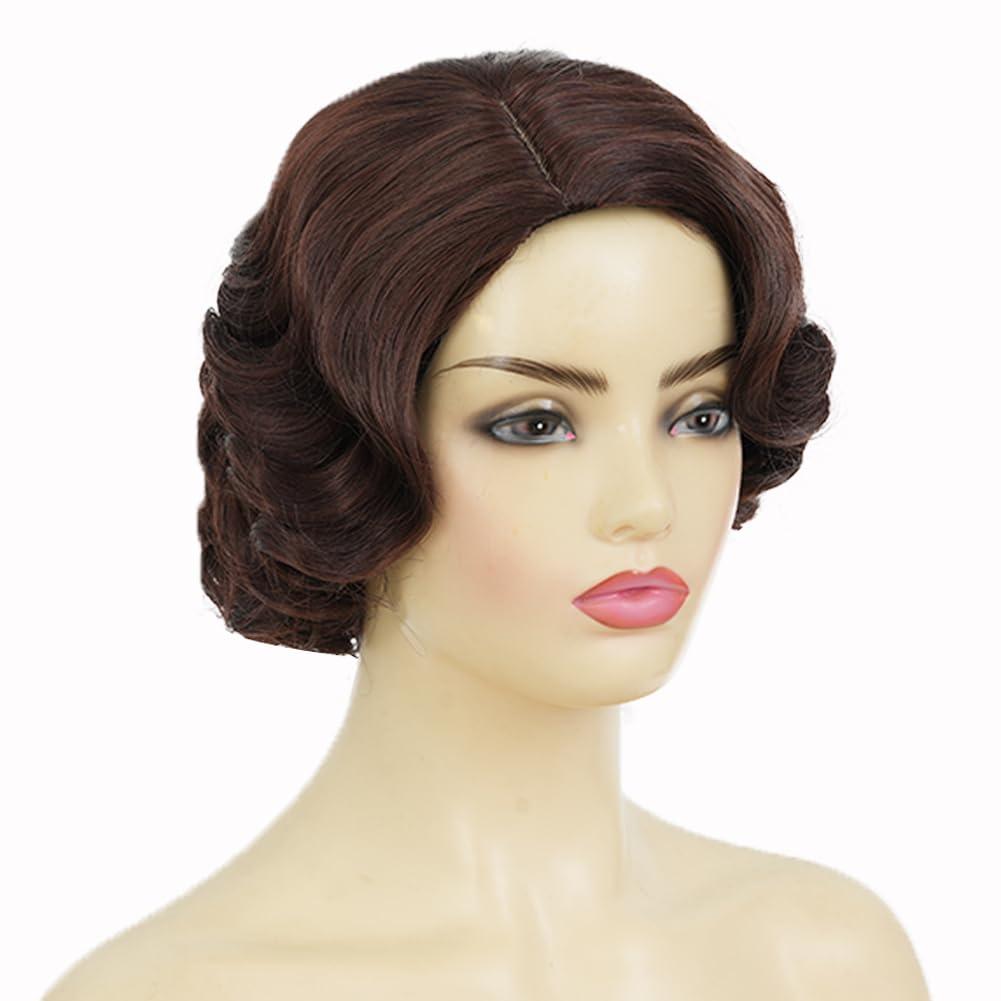 image:imageTseses Vintage Blonde Vintage Curly Wig for Women Bouffant Beehive 50s 60s Retro Wigs with Bangs Lady Cosplay Halloween Costume Hair WigBrown