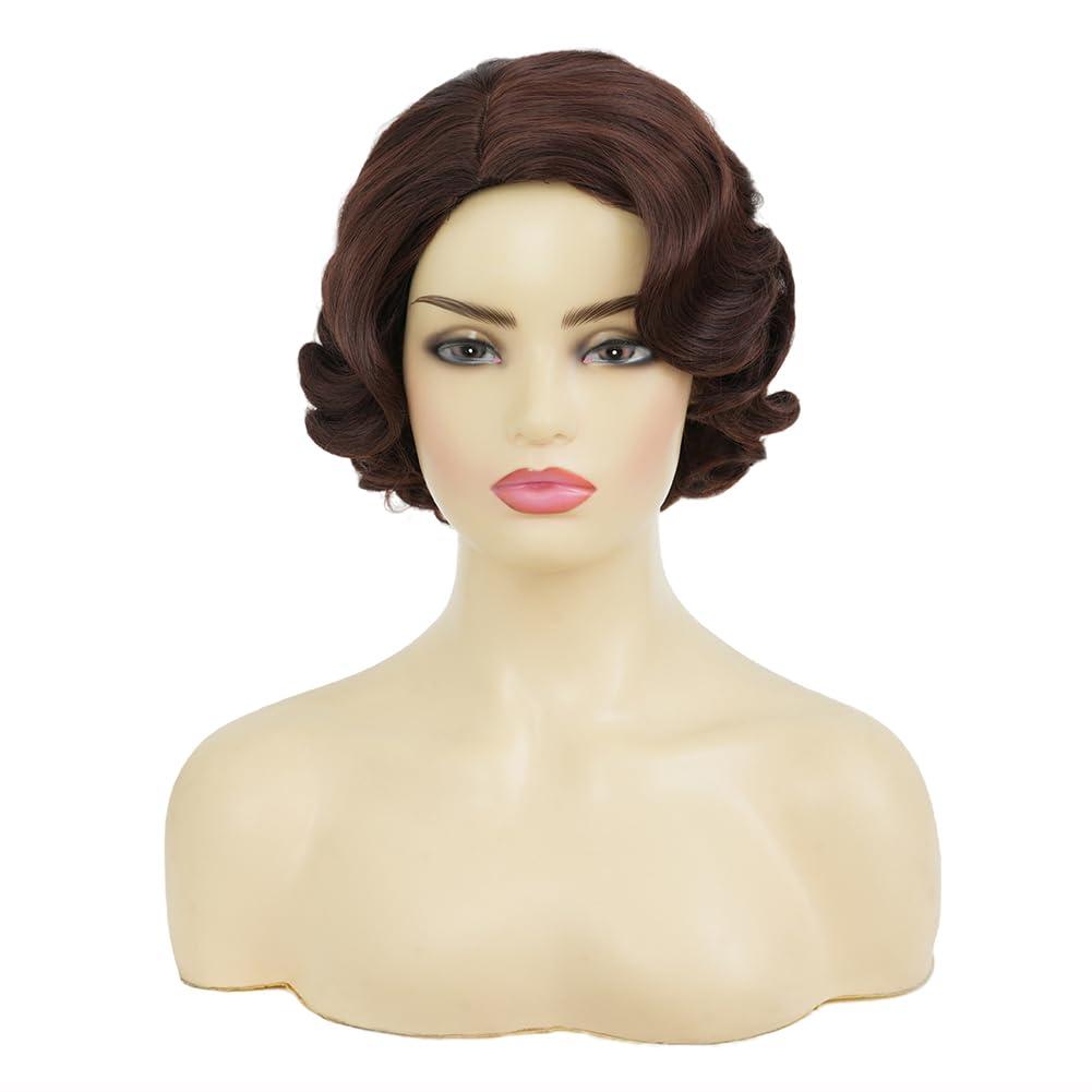 image:imageTseses Vintage Blonde Vintage Curly Wig for Women Bouffant Beehive 50s 60s Retro Wigs with Bangs Lady Cosplay Halloween Costume Hair WigBrown