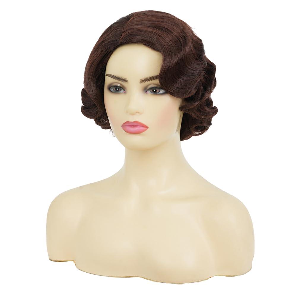 image:imageTseses Vintage Blonde Vintage Curly Wig for Women Bouffant Beehive 50s 60s Retro Wigs with Bangs Lady Cosplay Halloween Costume Hair WigBrown