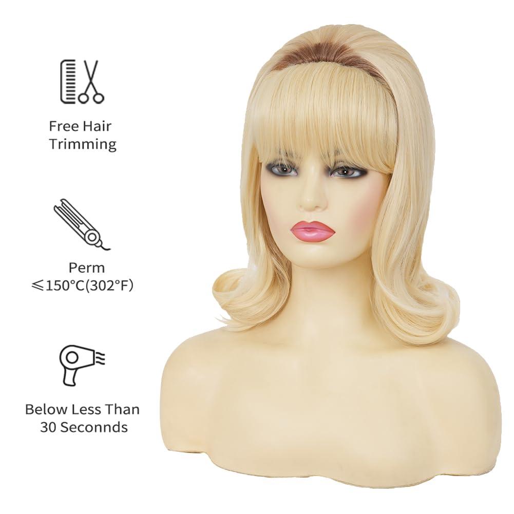 image:imageTseses Vintage Blonde Vintage Curly Wig for Women Bouffant Beehive 50s 60s Retro Wigs with Bangs Lady Cosplay Halloween Costume Hair WigCurly Blonde