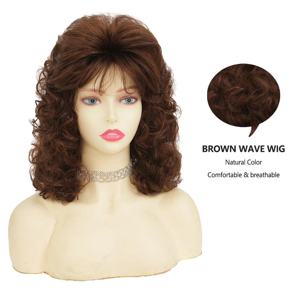 image:imageTseses Vintage Blonde Vintage Curly Wig for Women Bouffant Beehive 50s 60s Retro Wigs with Bangs Lady Cosplay Halloween Costume Hair WigLong Brown
