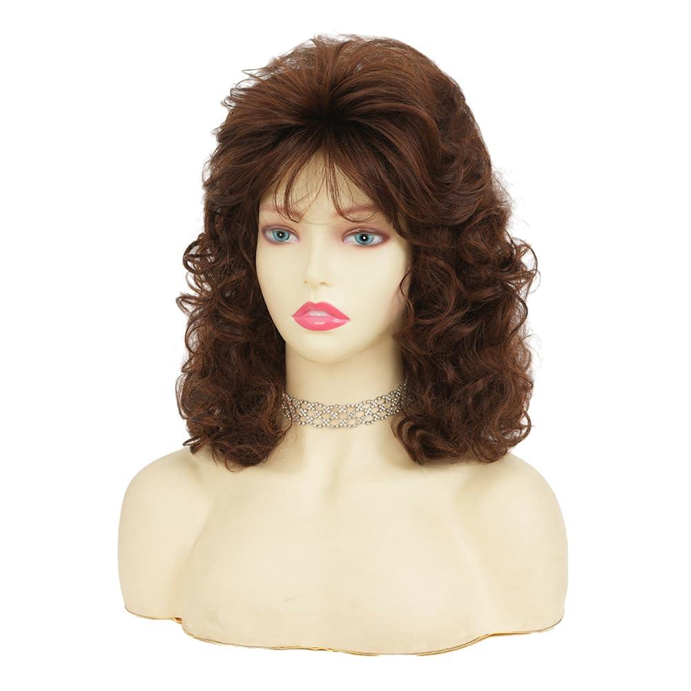 image:imageTseses Vintage Blonde Vintage Curly Wig for Women Bouffant Beehive 50s 60s Retro Wigs with Bangs Lady Cosplay Halloween Costume Hair WigLong Brown