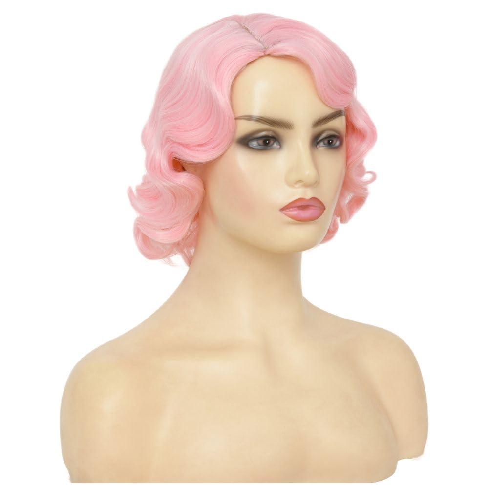 image:imageTseses Vintage Blonde Vintage Curly Wig for Women Bouffant Beehive 50s 60s Retro Wigs with Bangs Lady Cosplay Halloween Costume Hair WigPink