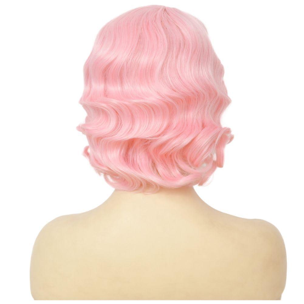 image:imageTseses Vintage Blonde Vintage Curly Wig for Women Bouffant Beehive 50s 60s Retro Wigs with Bangs Lady Cosplay Halloween Costume Hair WigPink