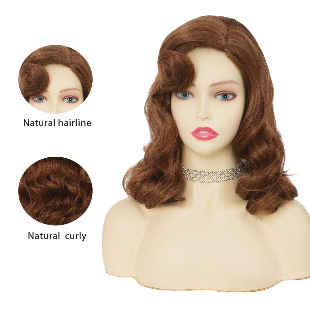 image:imageTseses Vintage Blonde Vintage Curly Wig for Women Bouffant Beehive 50s 60s Retro Wigs with Bangs Lady Cosplay Halloween Costume Hair WigRetro Brown