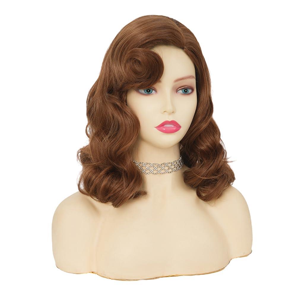 image:imageTseses Vintage Blonde Vintage Curly Wig for Women Bouffant Beehive 50s 60s Retro Wigs with Bangs Lady Cosplay Halloween Costume Hair WigRetro Brown